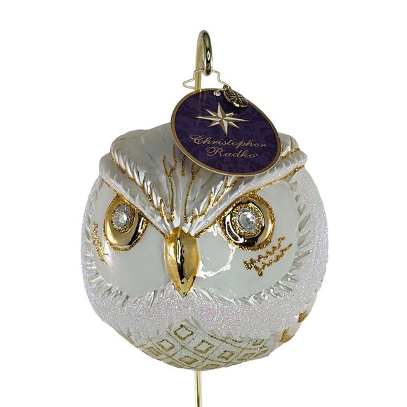 Christopher Radko Wise One White Owl Ornament Glass Christmas Decor Poland - Picture 1 of 9
